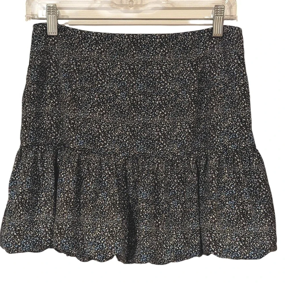 Forever 21 Mini Skirt Medium Black Blue Purple Speckled Ruffle Hem Flirty Boho